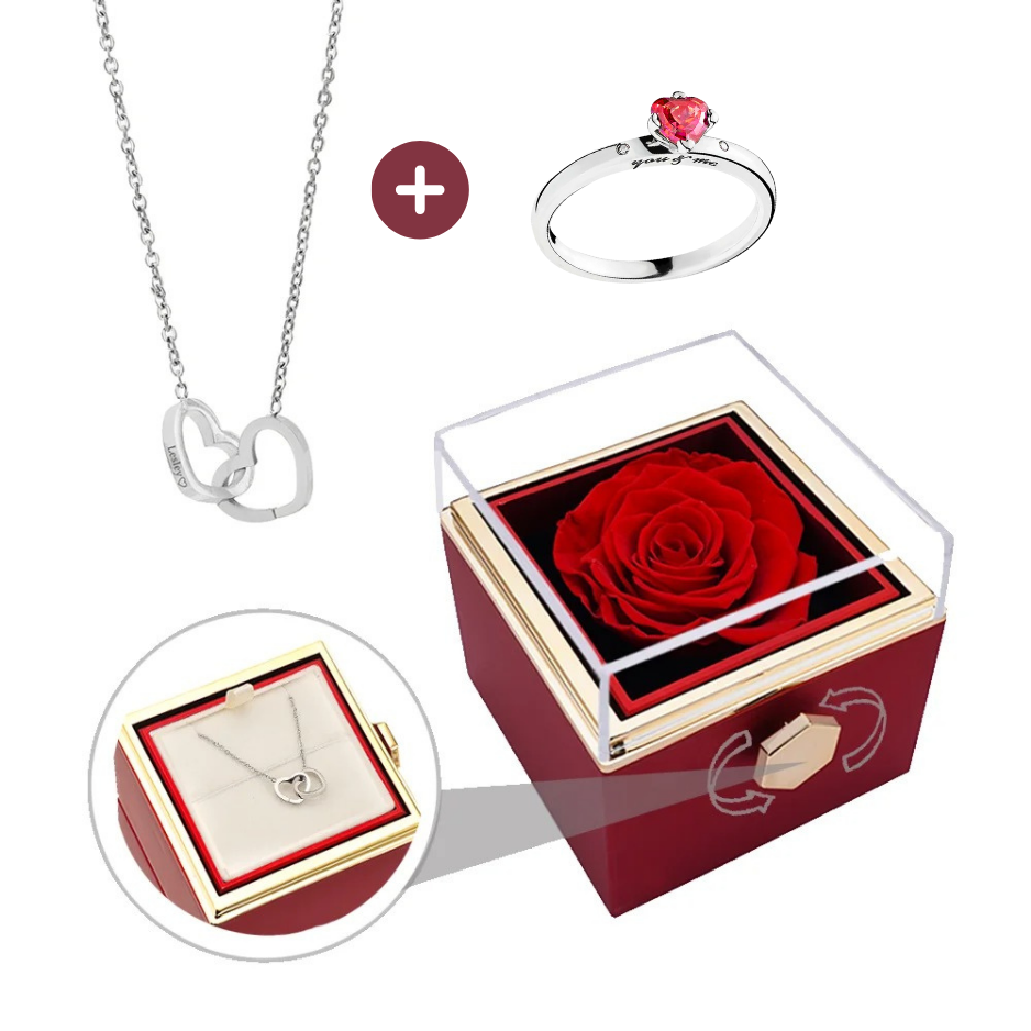Coffret Rose-Éternelle : Rotatif & Bijou Personnalisable