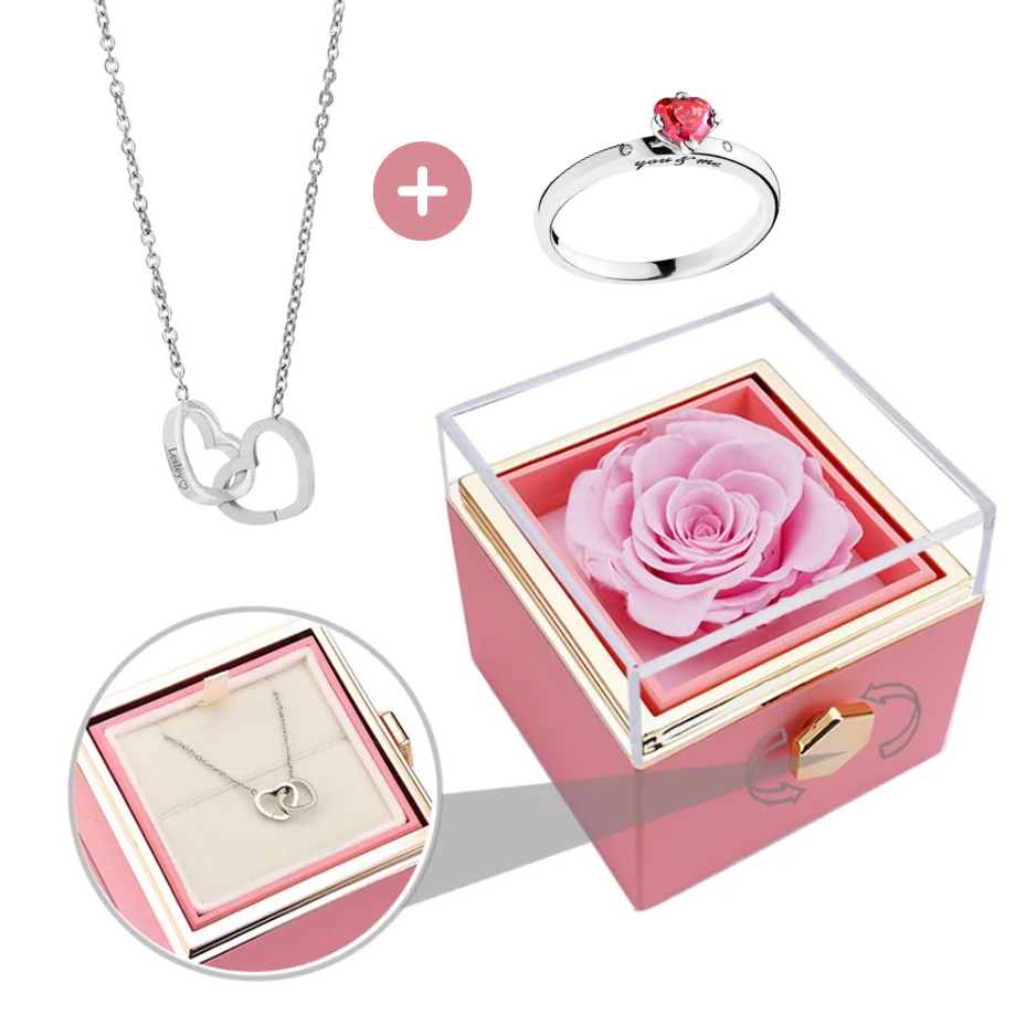 Coffret Rose-Éternelle : Rotatif & Bijou Personnalisable
