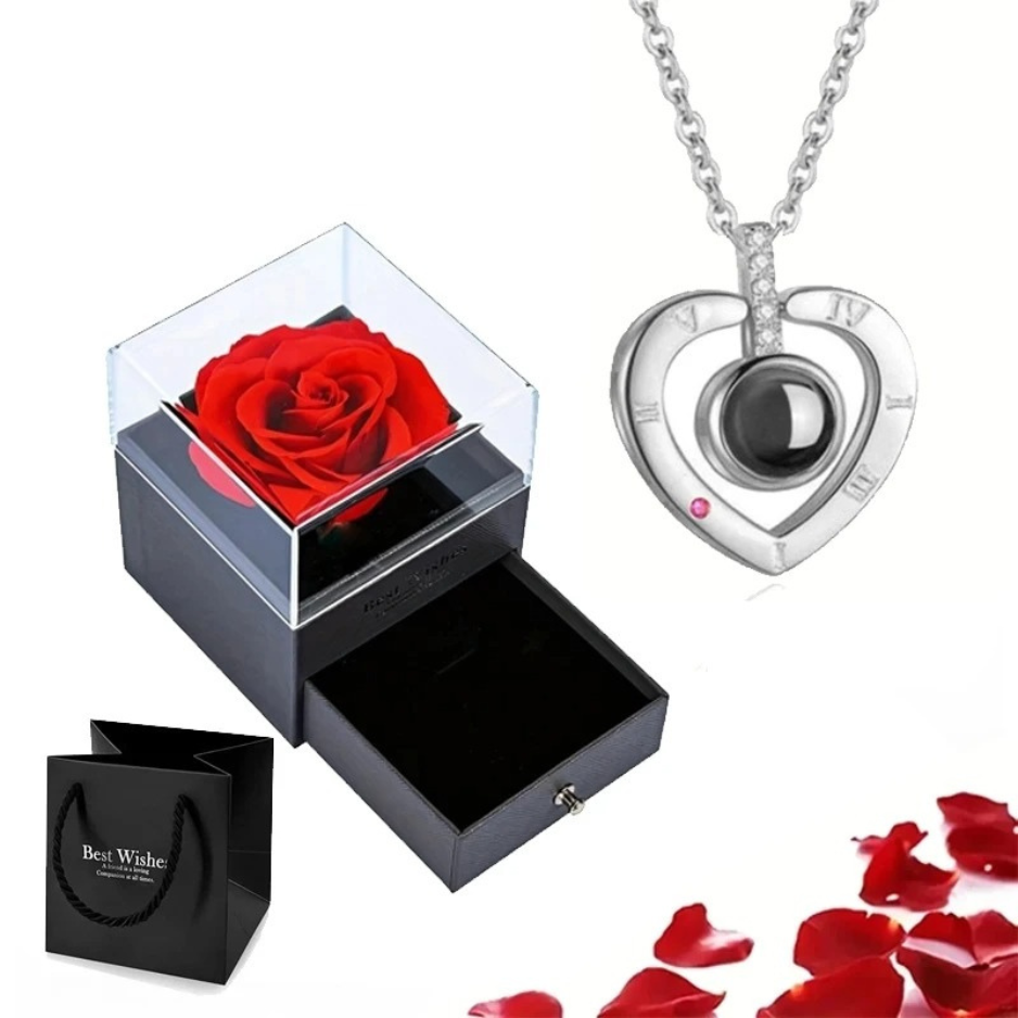 Coffret Rose-Éternelle : Collier Edition Je t'aime 100 Langues