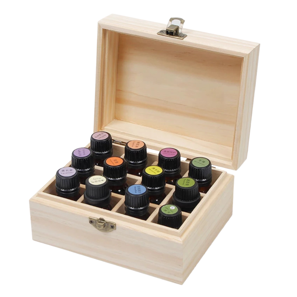 Boîte de rangement en bois pour 12 flacons (5-15ml)