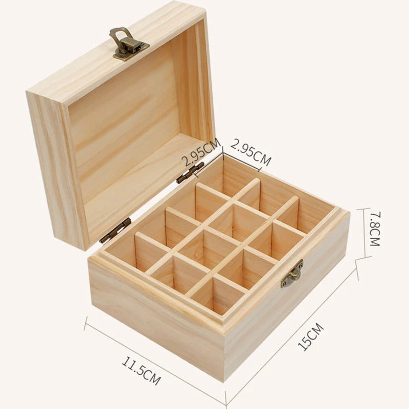 Boîte de rangement en bois pour 12 flacons (5-15ml)